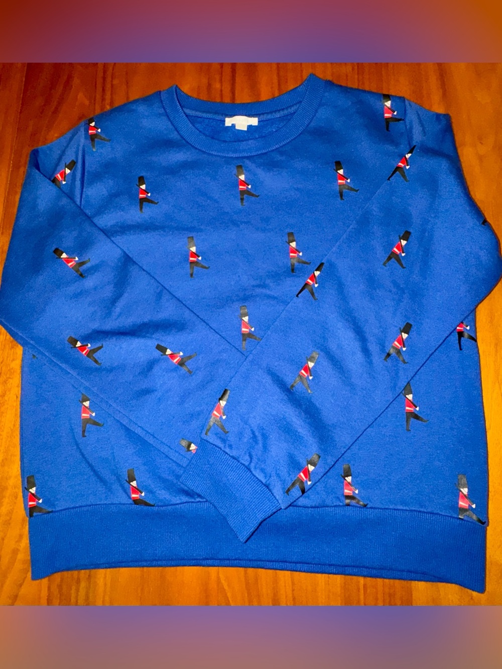 b+ab Whimsical Royal Blue British Guard Printed Crewneck Sweatshirt, Size S